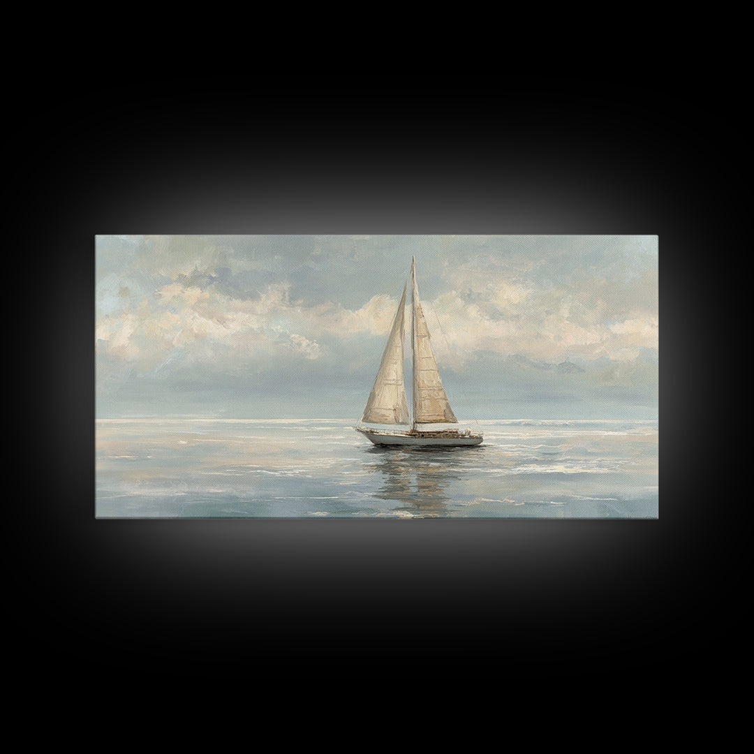 Quiet Sailboat on Calm Water Framed Canvas Print, Waiting Room Art, Digital Art Print, Waiting Room Decor, Fine Art, Calm, WRA-2x1-87