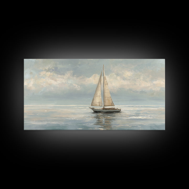 Quiet Sailboat on Calm Water Framed Canvas Print, Waiting Room Art, Digital Art Print, Waiting Room Decor, Fine Art, Calm, WRA-2x1-87