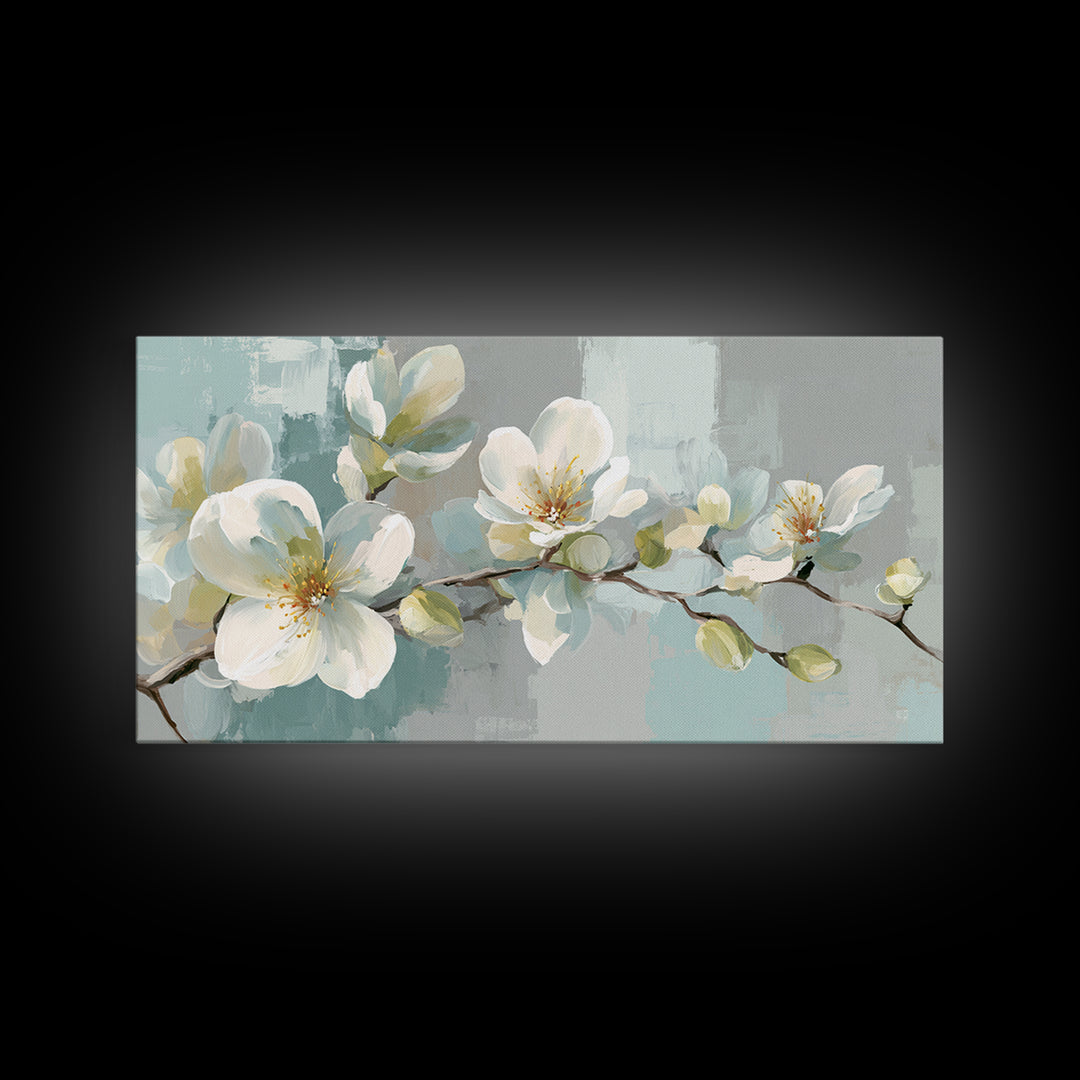White Orchid on Light Gray Ground Framed Canvas Print, Waiting Room Art, Bauhaus Print, Waiting Room Decor, Fine Art, Calm, WRA-2x1-99