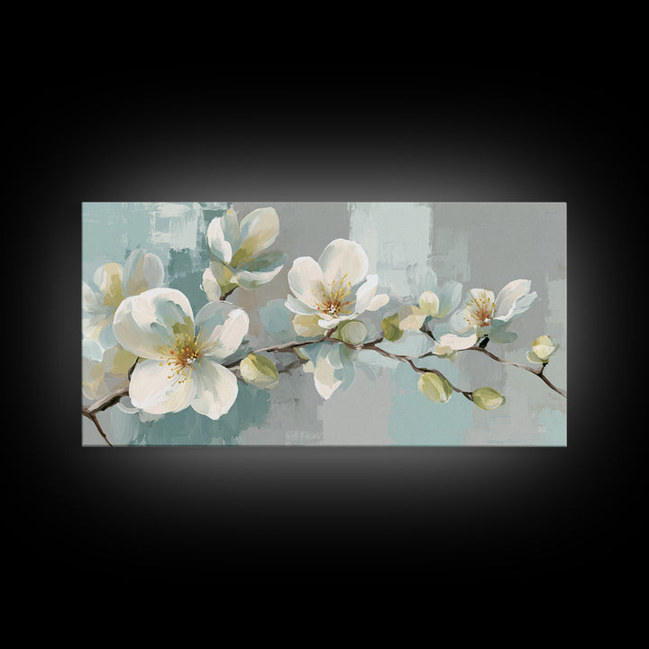 White Orchid on Light Gray Ground Framed Canvas Print, Waiting Room Art, Bauhaus Print, Waiting Room Decor, Fine Art, Calm, WRA-2x1-99