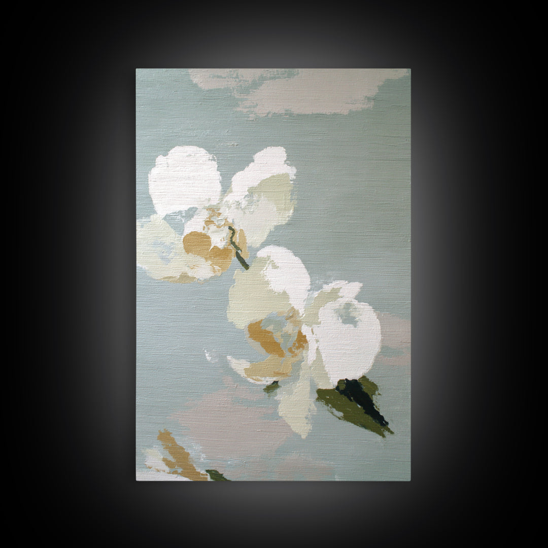 White Orchid on Light Gray Ground Canvas Print, Waiting Room Art, Gallery Decor, Waiting Room Decor, Fine Art, Calm, WRA-2x3-15