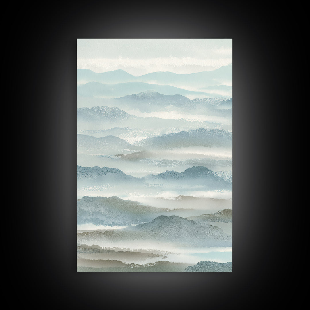 Simple Mountain Layers Framed Canvas Print, Waiting Room Art, Textured Painting, Waiting Room Decor, Calm, Printable Art, WRA-2x3-46
