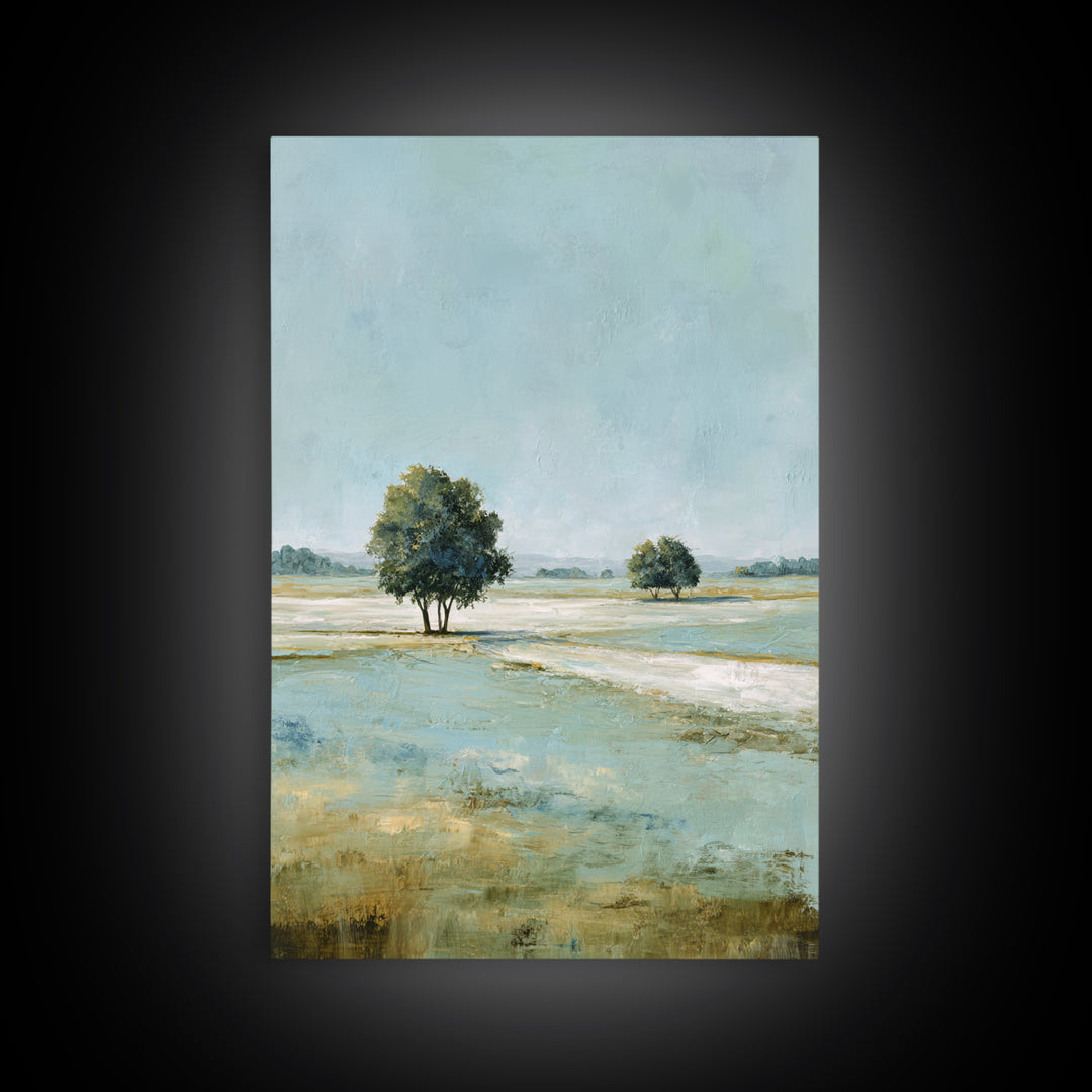 Open Field with Distant Tree Framed Canvas Print, Waiting Room Art, Textured Painting, Waiting Room Decor, Fine Art, Calm, WRA-2x3-55