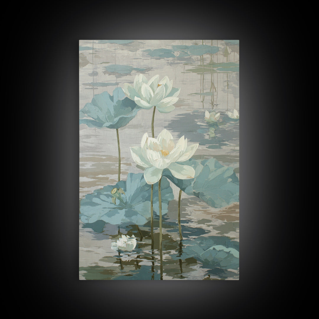 Lotus Flower on Still Water Canvas Print, Waiting Room Art, Original Art, Waiting Room Decor, Oil Painting, Calm, Office Art, WRA-2x3-71