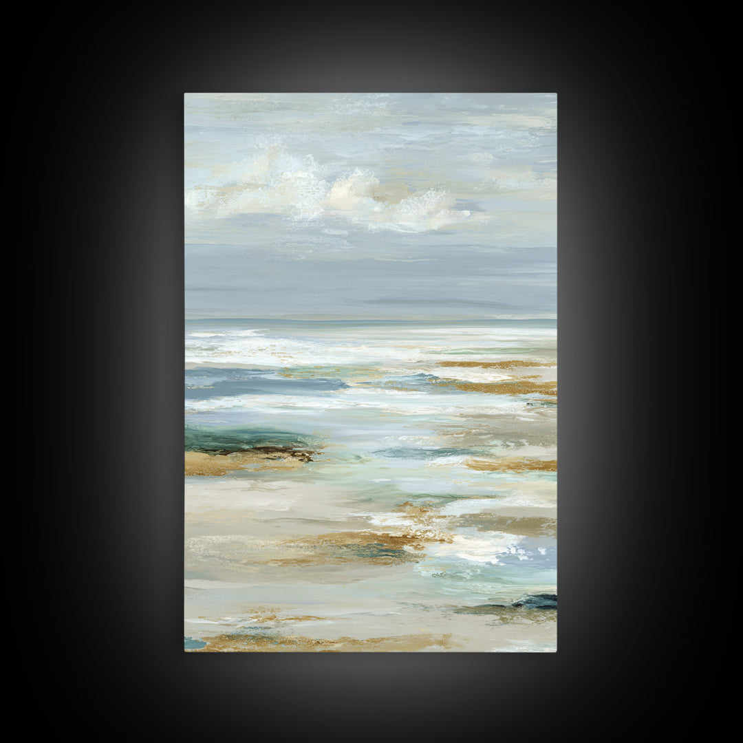Coastal Horizon with Pale Sand and Water Framed Canvas Print, Waiting Room Art, Minimalist Wall Art, Waiting Room Decor, Calm, WRA-2x3-89