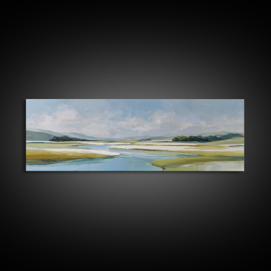 Blue Heron in Quiet Marsh Canvas Print, Waiting Room Art, Modern Decor, Waiting Room Decor, Abstract Art, Calm, Home Decor, WRA-3x1-100