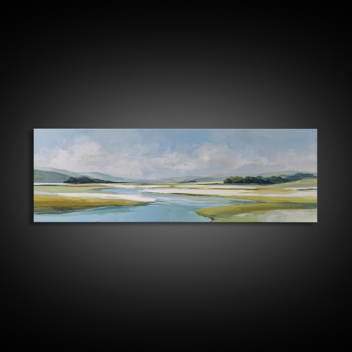 Blue Heron in Quiet Marsh Canvas Print, Waiting Room Art, Modern Decor, Waiting Room Decor, Abstract Art, Calm, Home Decor, WRA-3x1-100