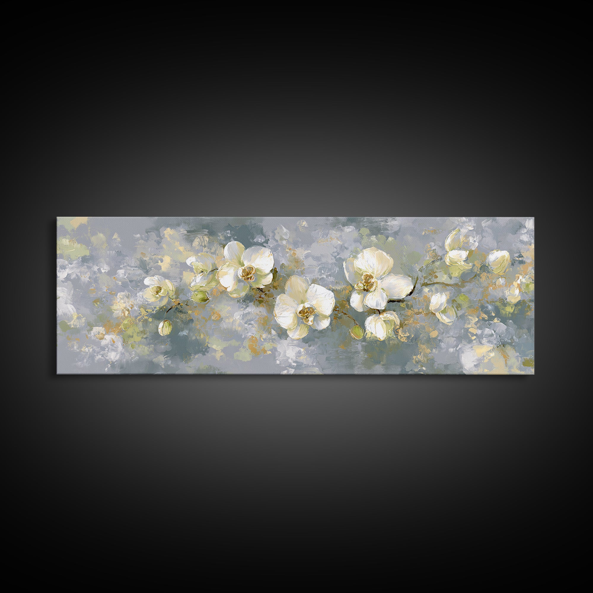 White Orchid on Light Gray Ground Framed Canvas Print, Waiting Room Art, Boho Decor, Waiting Room Decor, Fine Art, Calm, WRA-3x1-23