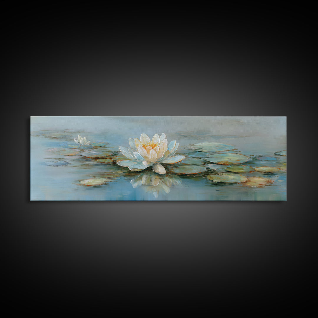 Lotus Flower on Still Water Canvas Print, Waiting Room Art, Luxury Decor, Waiting Room Decor, Fine Art, Calm, Original Art, WRA-3x1-31