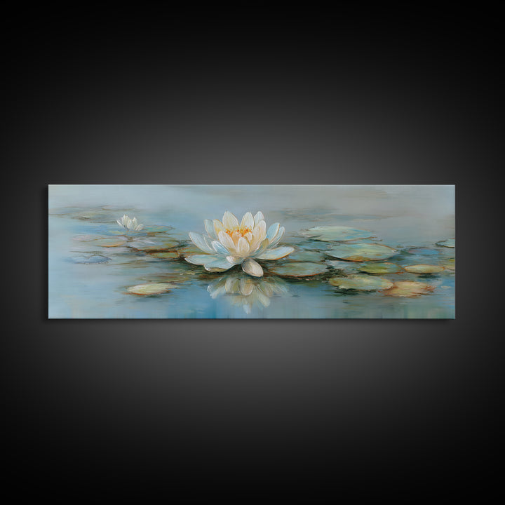 Lotus Flower on Still Water Canvas Print, Waiting Room Art, Luxury Decor, Waiting Room Decor, Fine Art, Calm, Original Art, WRA-3x1-31