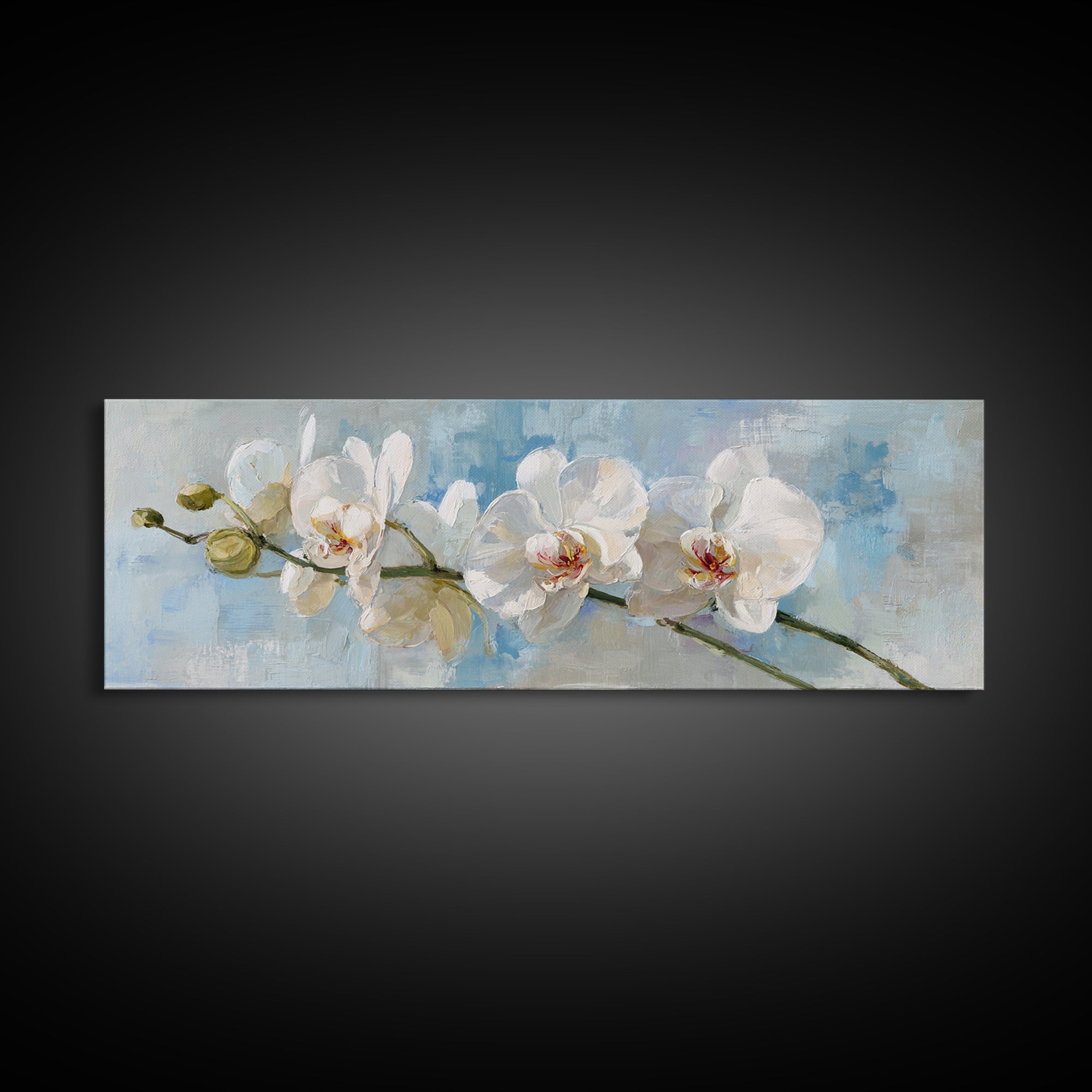 White Orchid on Light Gray Ground Framed Canvas Print, Waiting Room Art, Wall Decor, Waiting Room Decor, Oil Painting, Calm, WRA-3x1-47