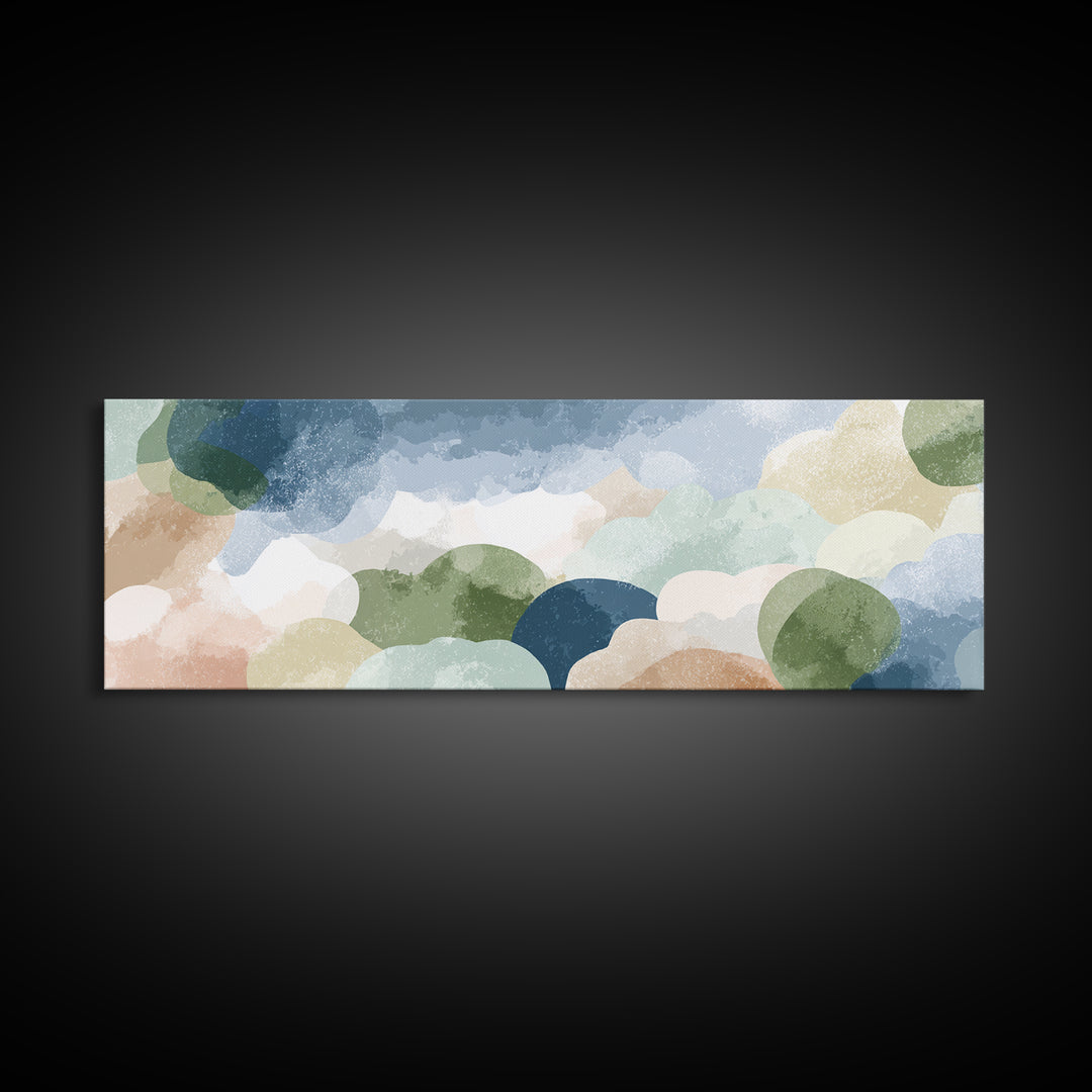 Pastel Rainbow Shapes for Pediatric Spaces Framed Canvas Print, Waiting Room Art, Floral Wall Art, Waiting Room Decor, Calm, WRA-3x1-58