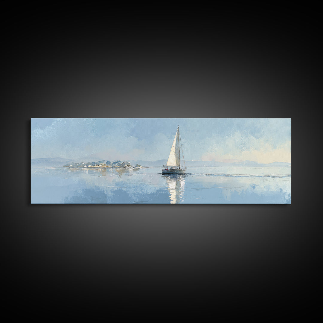 Quiet Sailboat on Calm Water Framed Canvas Print, Waiting Room Art, Wall Art, Waiting Room Decor, Calm, Floral Wall Art, WRA-3x1-59