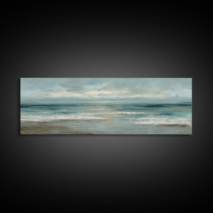 Coastal Horizon with Pale Sand and Water Framed Canvas Print, Waiting Room Art, Minimalist Art, Waiting Room Decor, WRA-3x1-73