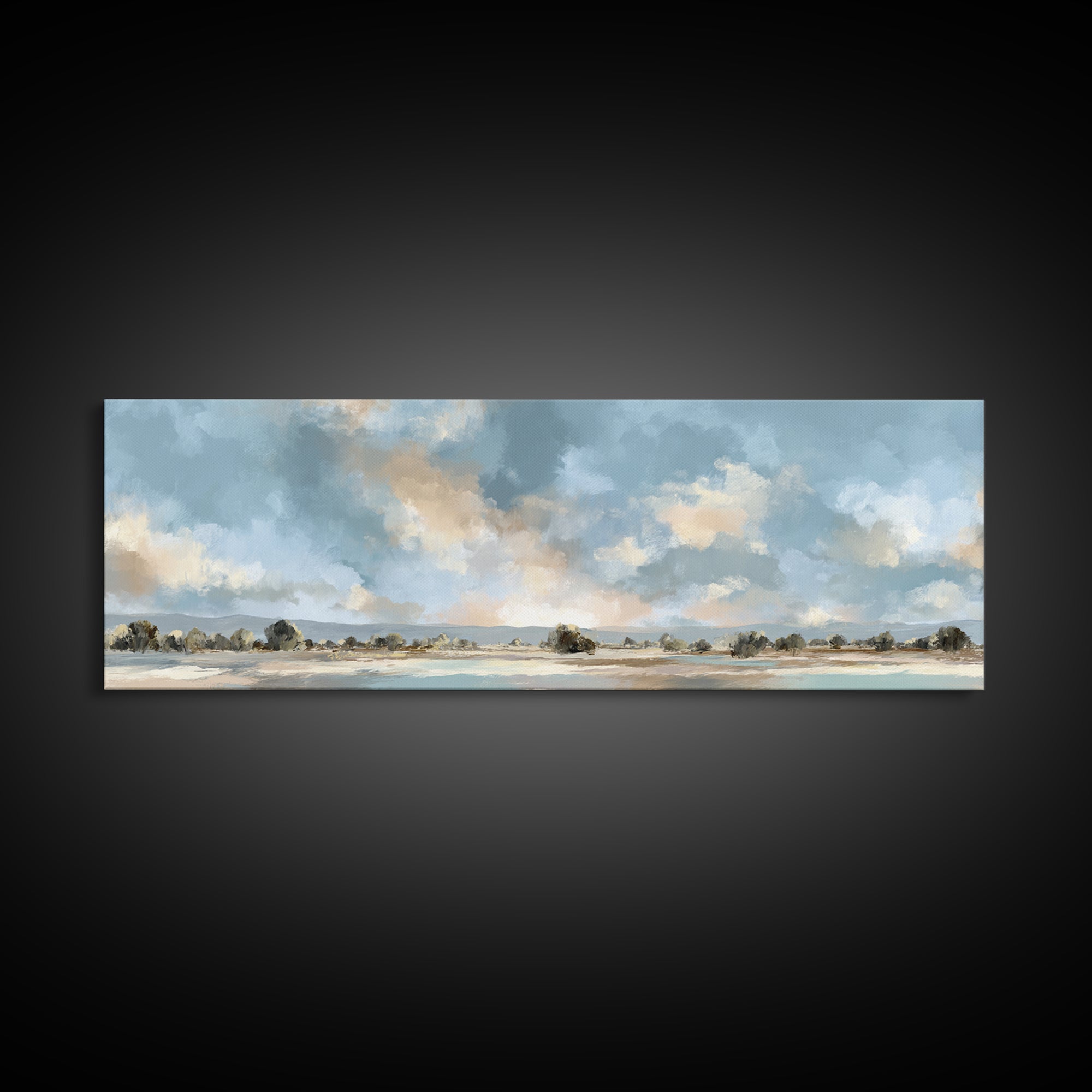 Warm Desert Sunrise Framed Canvas Print, Waiting Room Art, Abstract, Waiting Room Decor, Oil Painting, Calm, Modern Decor, WRA-3x1-77