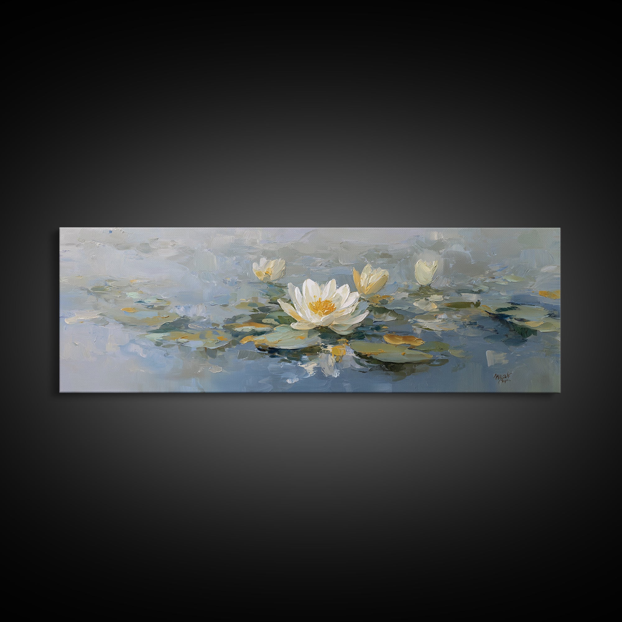 Lotus Flower on Still Water Framed Canvas Print, Waiting Room Art, Wall Sculpture, Waiting Room Decor, Watercolor Art, Calm, WRA-3x1-79