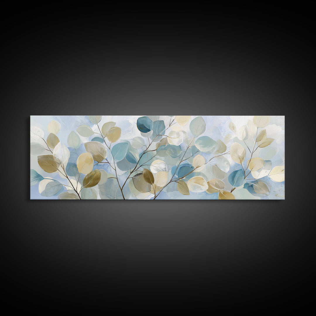 Clean Eucalyptus Leaf Study Framed Canvas Print, Waiting Room Art, Digital Art Print, Waiting Room Decor, Watercolor Art, Calm, WRA-3x1-81