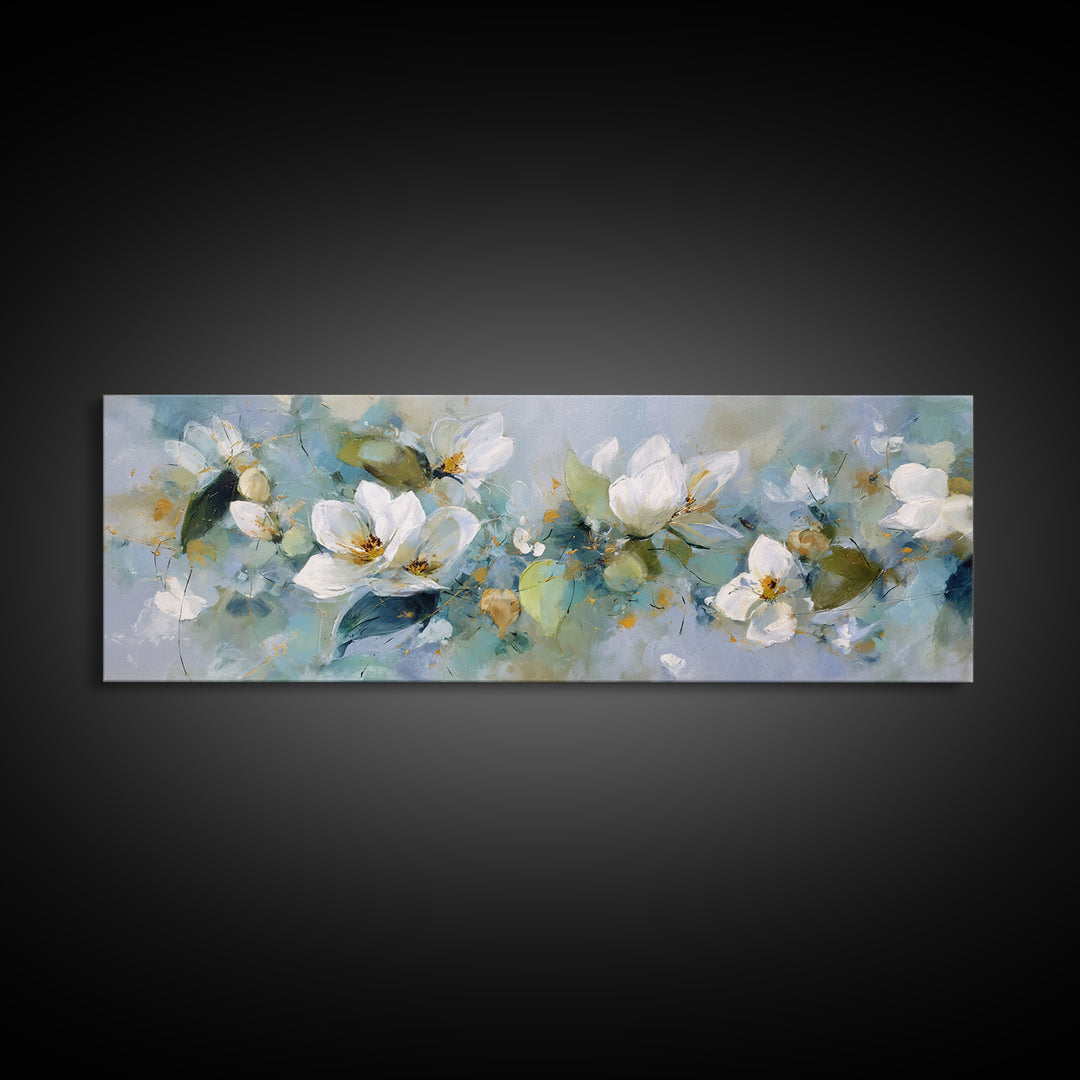 White Orchid on Light Gray Ground Canvas Print, Waiting Room Art, Textured Painting, Waiting Room Decor, Oil Painting, Calm, WRA-3x1-95