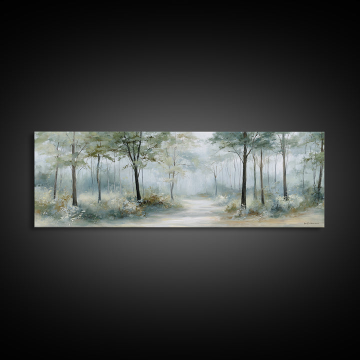 Misty Forest Path Framed Canvas Print, Waiting Room Art, Waiting Room Decor, Oil Painting, Calm, Office Wall Art, WRA-3x1-99