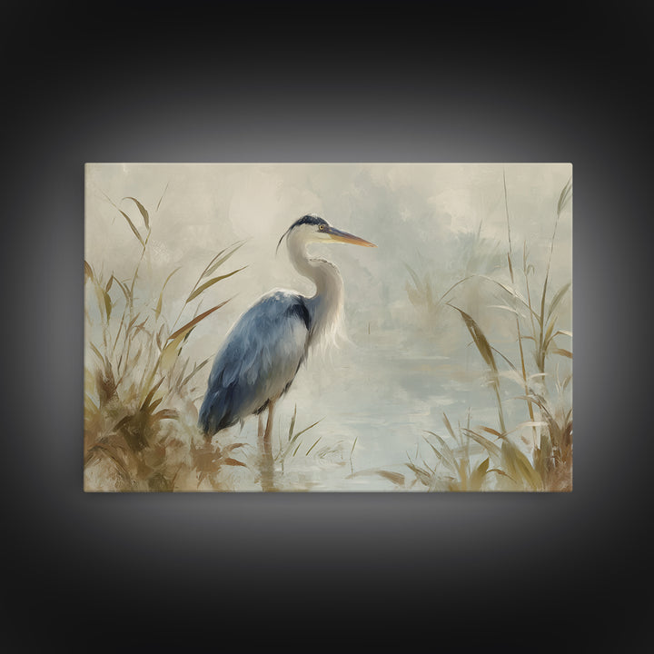 Blue Heron in Quiet Marsh Canvas Print, Waiting Room Art, Modern Art, Waiting Room Decor, Watercolor Art, Calm, WRA-3x2-16