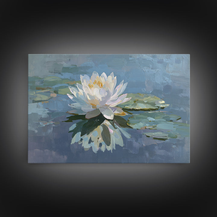 Lotus Flower on Still Water Framed Canvas Print, Waiting Room Art, Dog Wall Art, Waiting Room Decor, Fine Art, Calm, Boho Decor, WRA-3x2-19