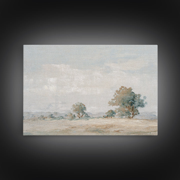 Open Field with Distant Tree Framed Canvas Print, Waiting Room Art, Landscape, Waiting Room Decor, Calm, Neutral Decor, WRA-3x2-27