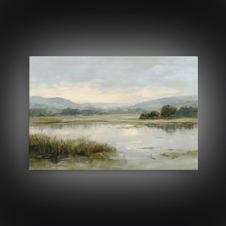 Peaceful Lake Reflection at Dawn Canvas Print, Waiting Room Art, Gallery Wall Art, Waiting Room Decor, Oil Painting, Calm, WRA-3x2-32