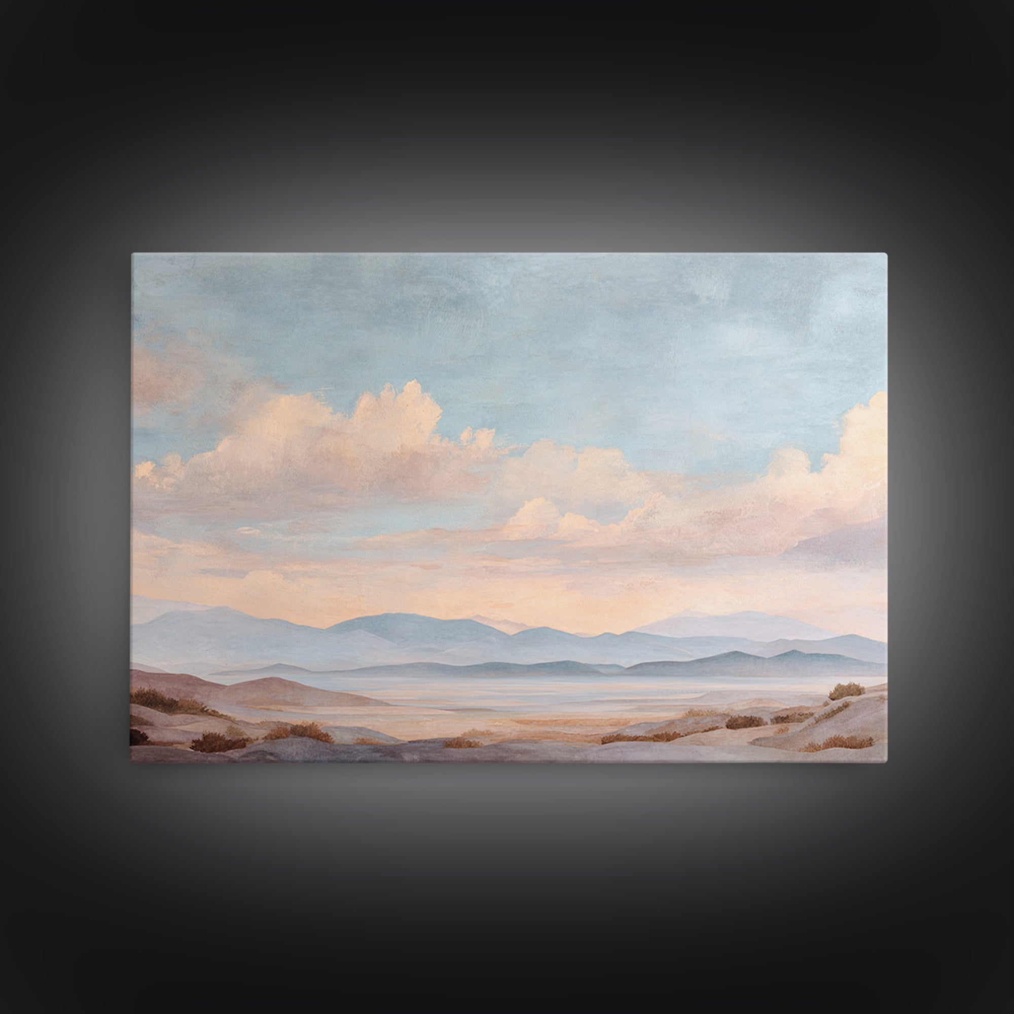 Warm Desert Sunrise Framed Canvas Print, Waiting Room Art, Dental Wall Art, Waiting Room Decor, Watercolor Art, Calm, WRA-3x2-41