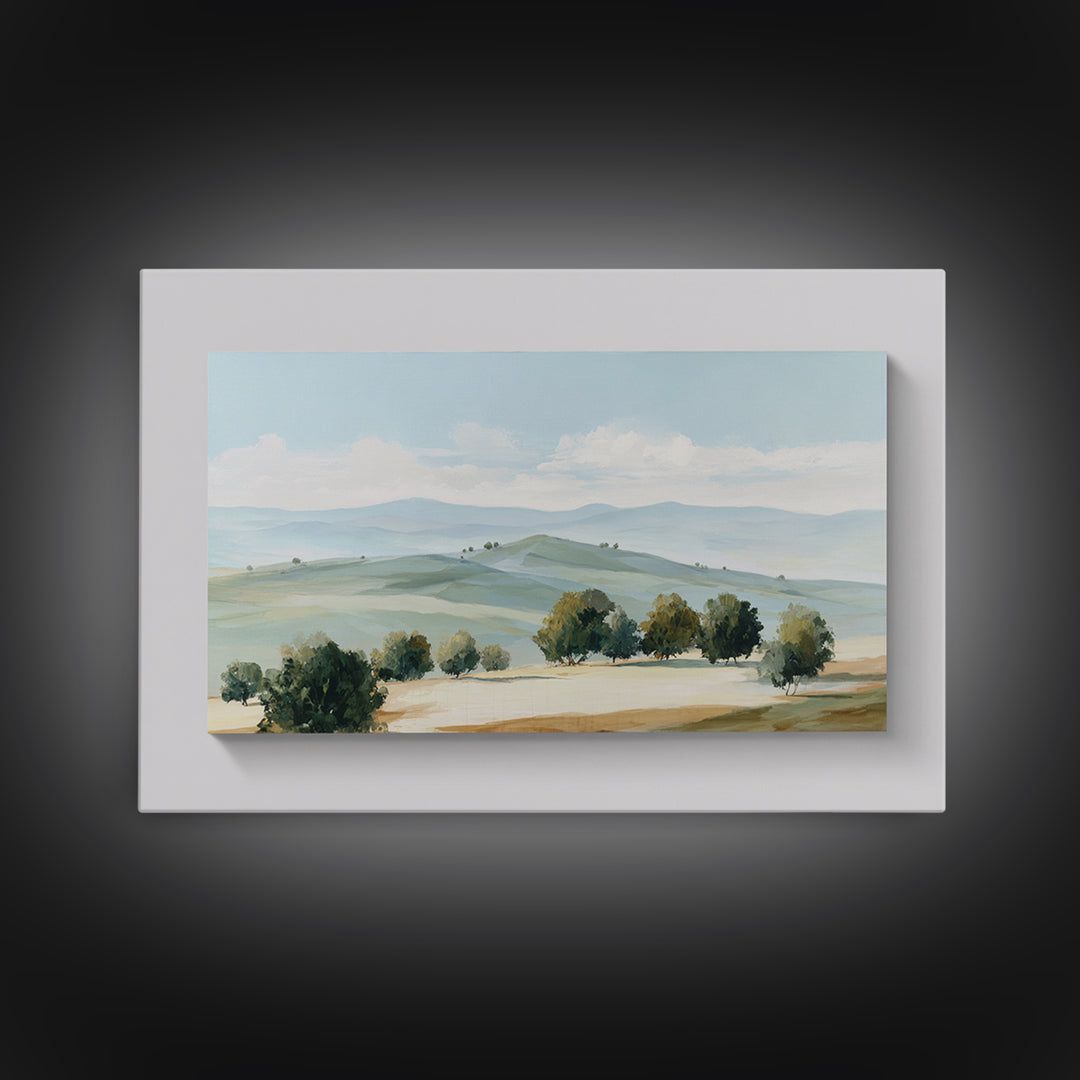 Calming Landscape with Open Sky and Gentle Framed Canvas Print, Waiting Room Art, Landscape, Waiting Room Decor, Oil Painting, WRA-3x2-5