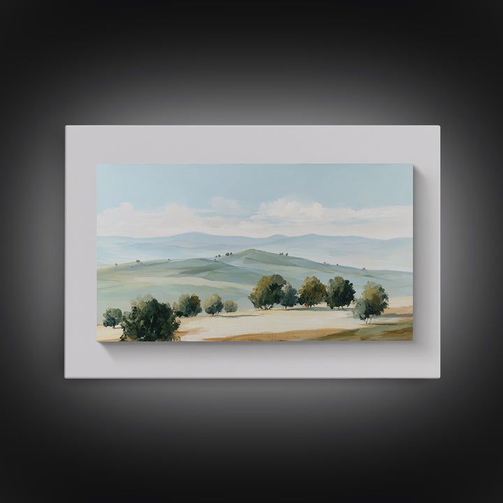 Calming Landscape with Open Sky and Gentle Framed Canvas Print, Waiting Room Art, Landscape, Waiting Room Decor, Oil Painting, WRA-3x2-5