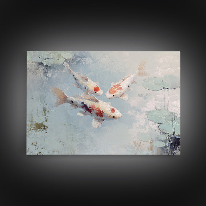 Gentle Koi Fish Framed Canvas Print, Waiting Room Art, Minimalist Wall Art, Waiting Room Decor, Oil Painting, Calm, Dental Art, WRA-3x2-50
