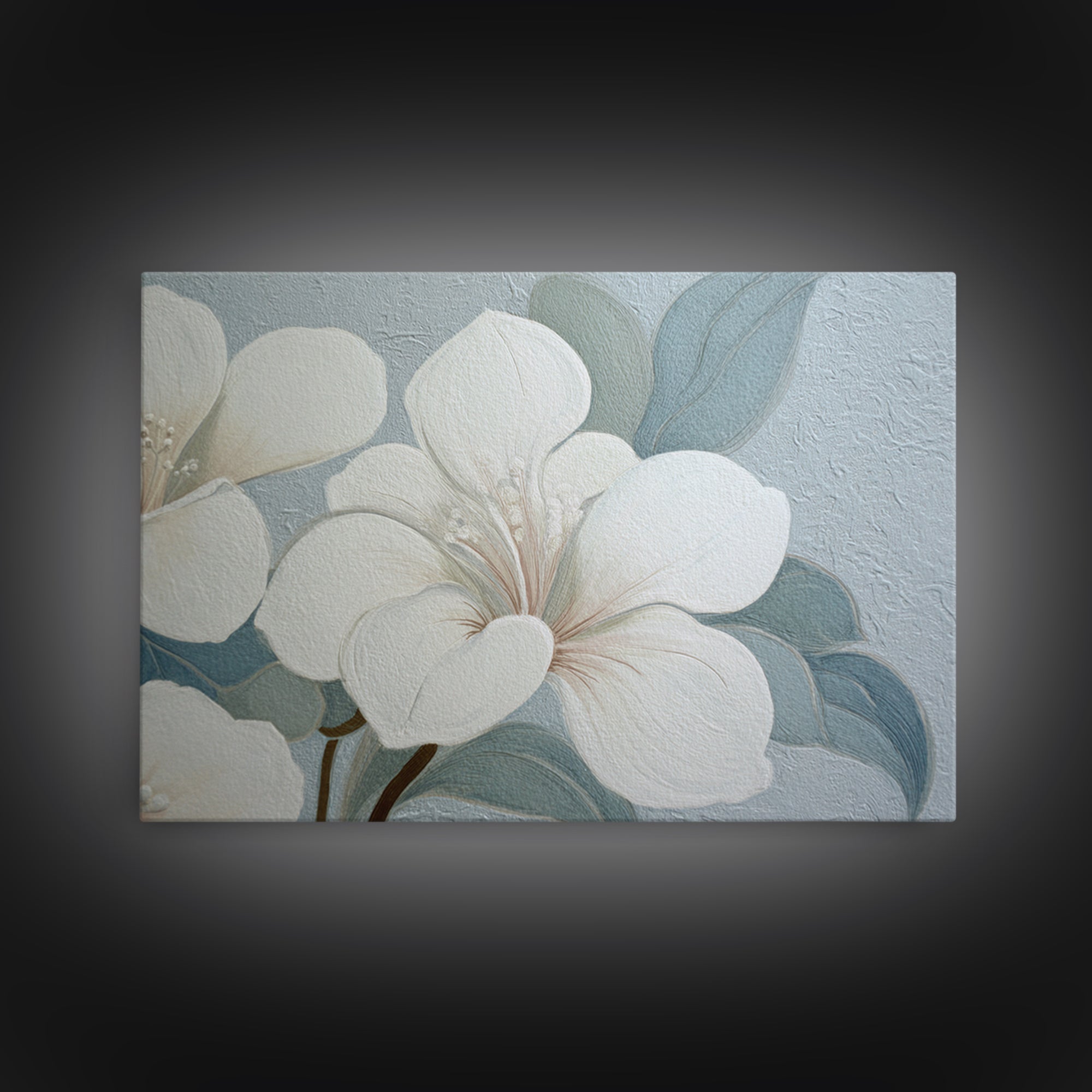 White Orchid on Light Gray Ground Framed Canvas Print, Waiting Room Art, Art Print, Waiting Room Decor, Oil Painting, Calm, WRA-3x2-59