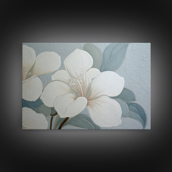 White Orchid on Light Gray Ground Framed Canvas Print, Waiting Room Art, Art Print, Waiting Room Decor, Oil Painting, Calm, WRA-3x2-59