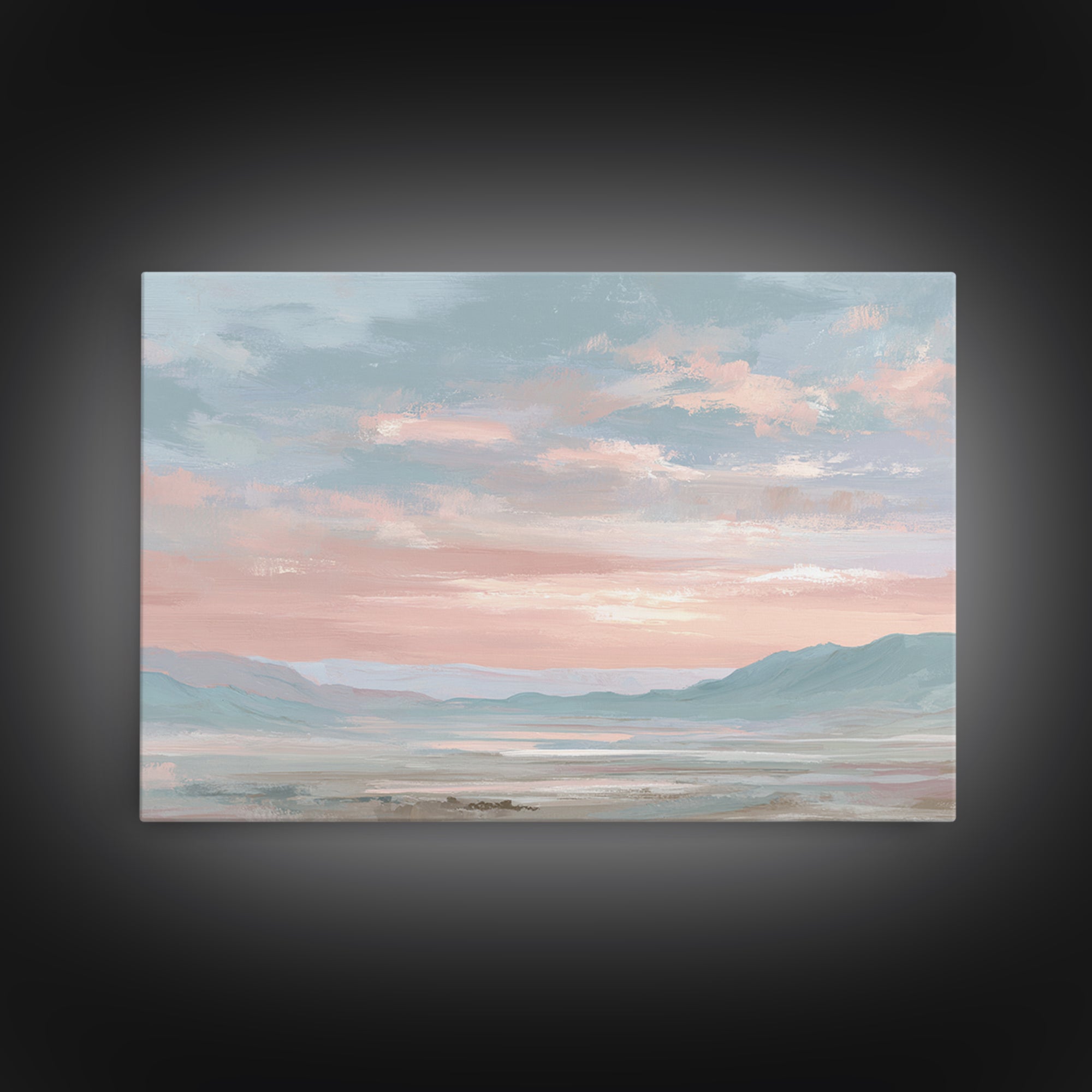 Warm Desert Sunrise Framed Canvas Print, Waiting Room Art, Dental Wall Art, Waiting Room Decor, Watercolor Art, Calm, WRA-3x2-65
