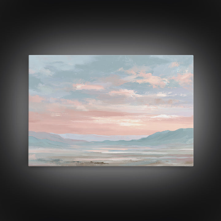 Warm Desert Sunrise Framed Canvas Print, Waiting Room Art, Dental Wall Art, Waiting Room Decor, Watercolor Art, Calm, WRA-3x2-65