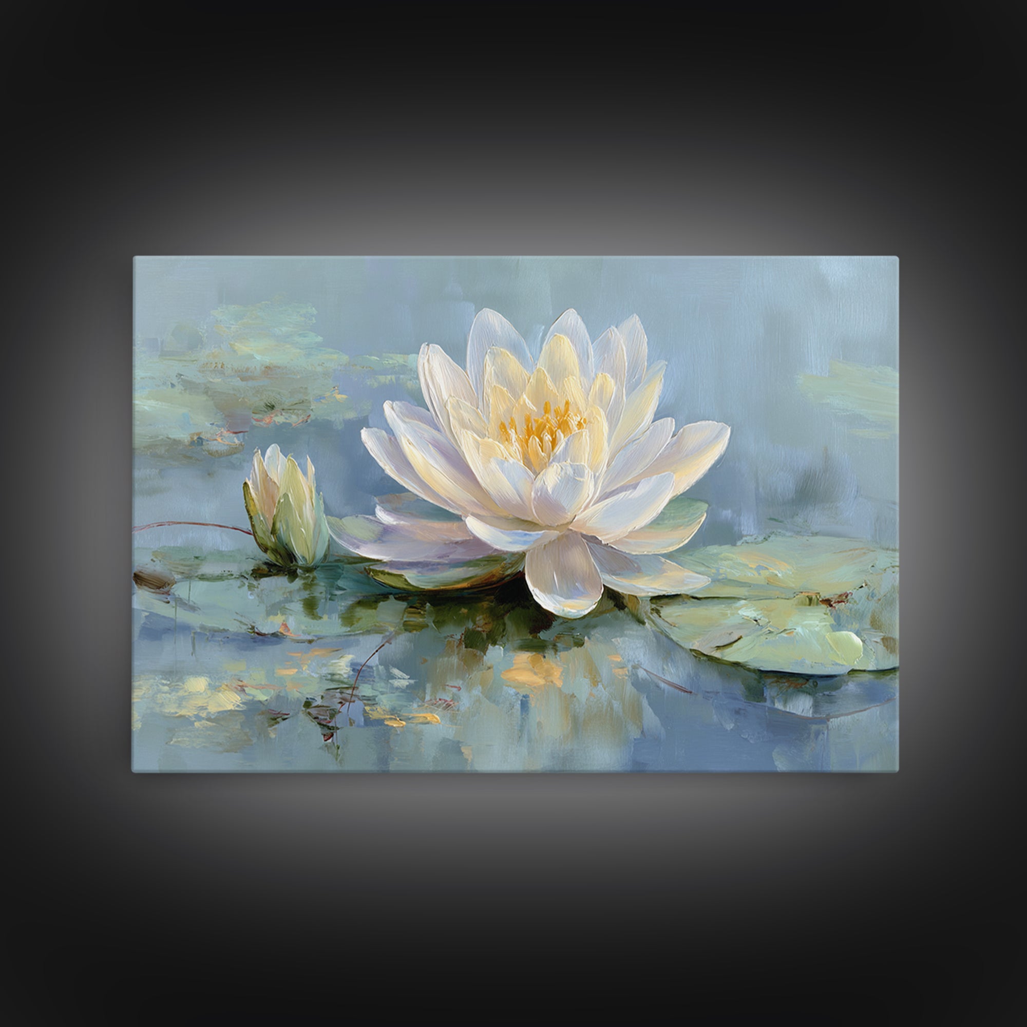 Lotus Flower on Still Water Canvas Print, Waiting Room Art, Textured Painting, Waiting Room Decor, Watercolor Art, Calm, WRA-3x2-67