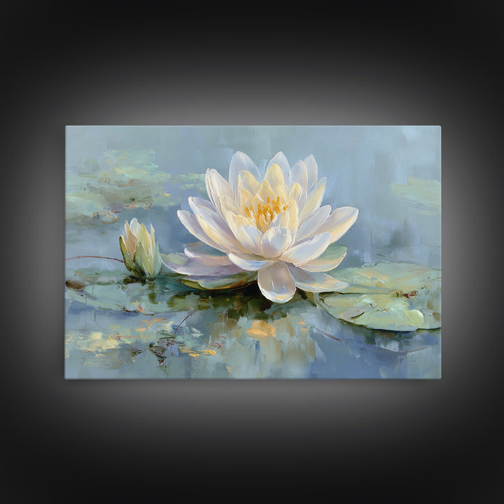 Lotus Flower on Still Water Canvas Print, Waiting Room Art, Textured Painting, Waiting Room Decor, Watercolor Art, Calm, WRA-3x2-67