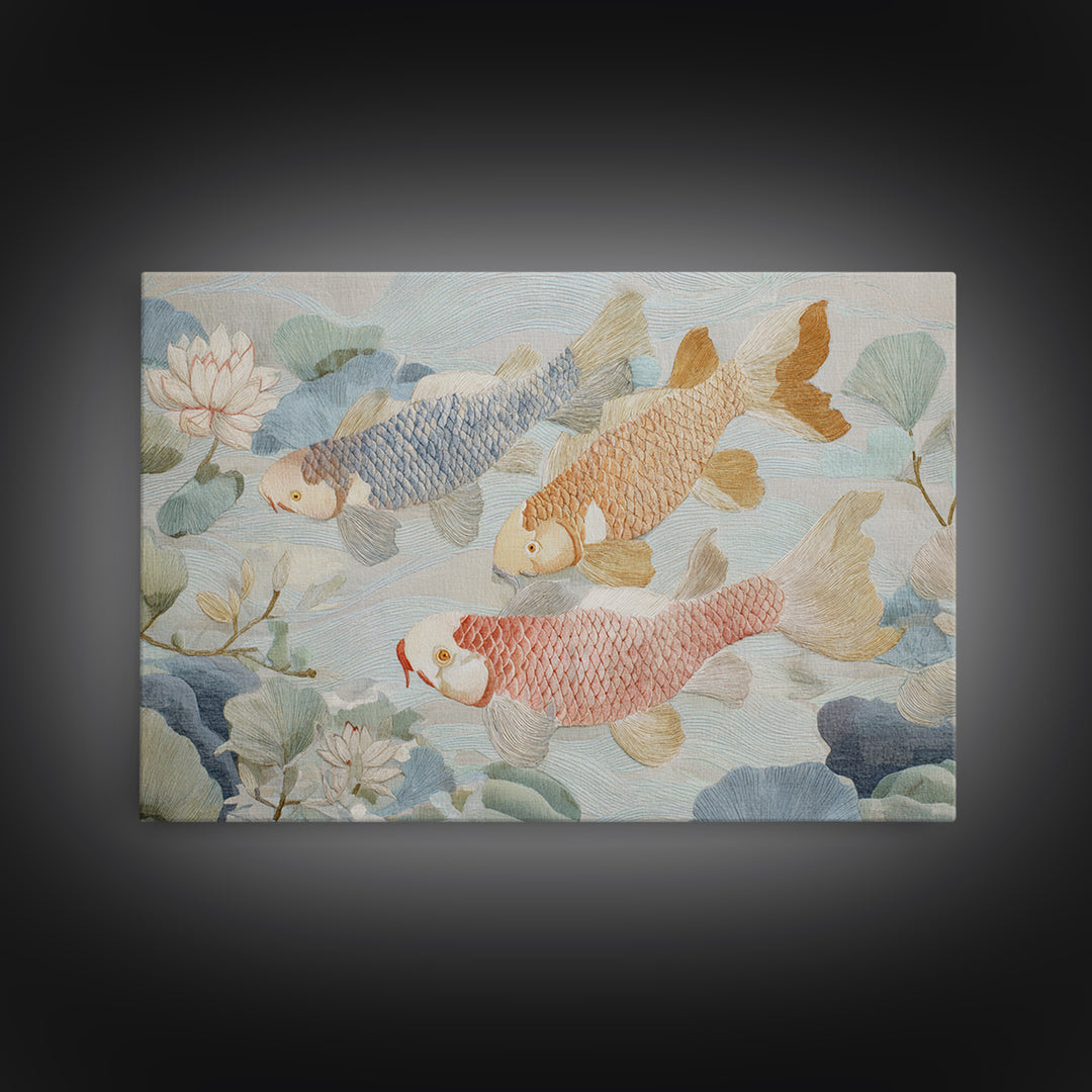 Gentle Koi Fish Framed Canvas Print, Waiting Room Art, Minimalist Wall Art, Waiting Room Decor, Oil Painting, Calm, Dental Art, WRA-3x2-74