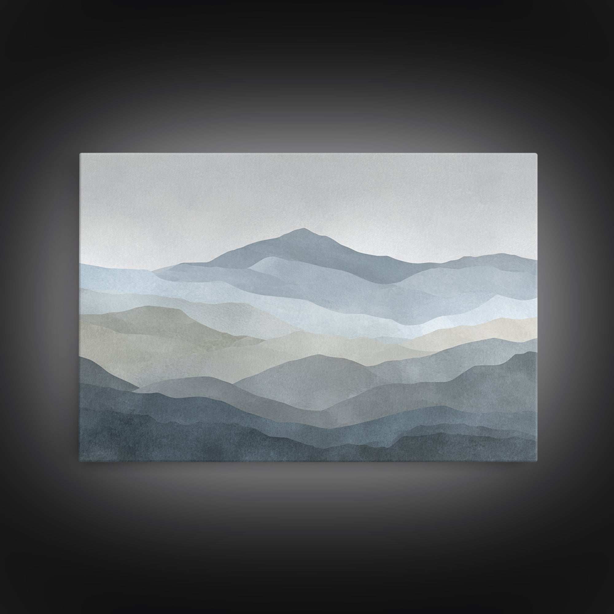 Simple Mountain Layers Framed Canvas Print, Waiting Room Art, Landscape, Waiting Room Decor, Watercolor Art, Calm, WRA-3x2-90