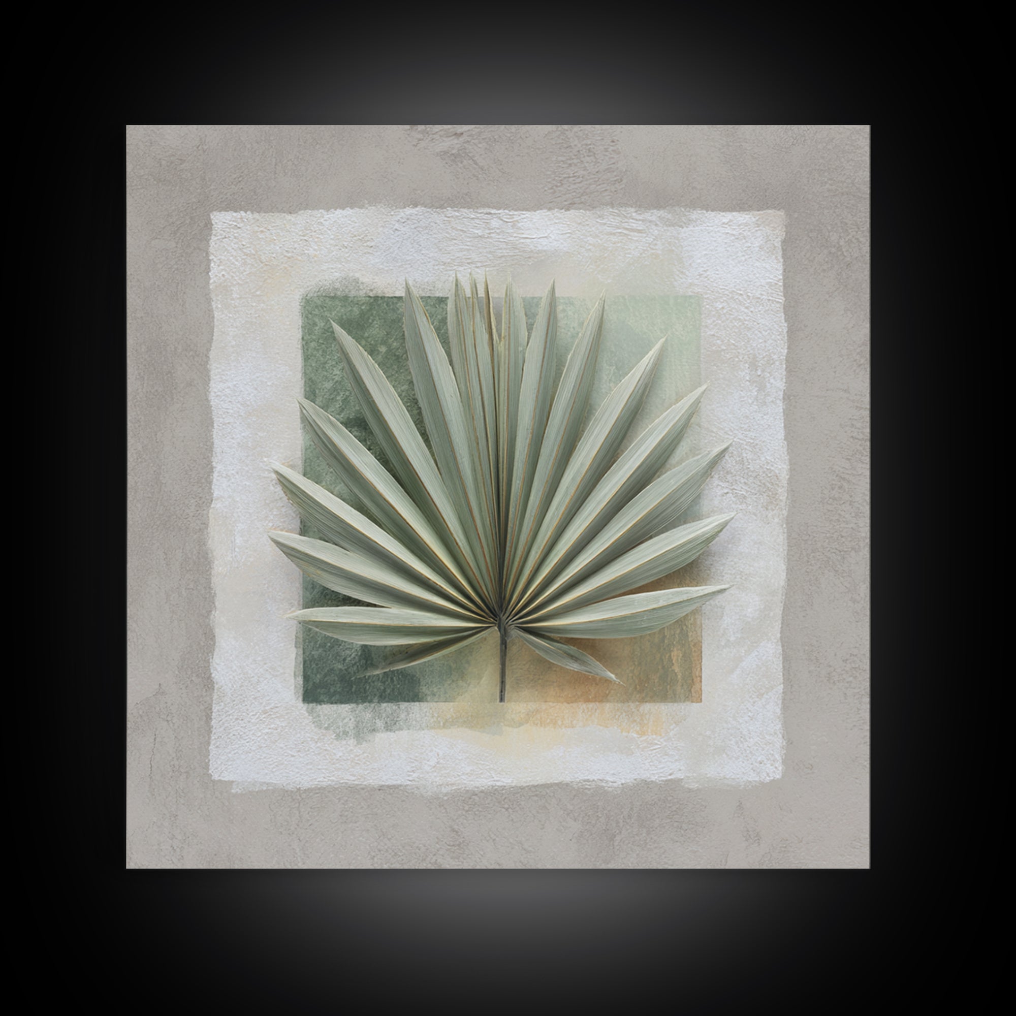 Gentle Palm Leaf Shadow on Plaster Framed Canvas Print, Yoga Studio Art, Art Print, Yoga Studio Decor, Oil Painting, Balance, YSA-1x1-48
