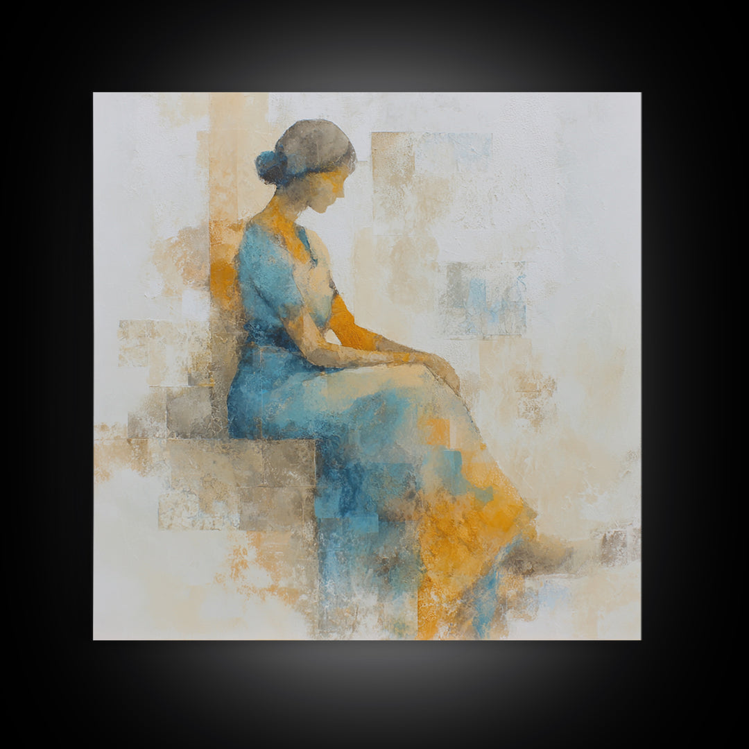 Soft Watercolor Aura Around Seated Figure Framed Canvas Print, Yoga Studio Art, Feminine Wall Art, Yoga Studio Decor, Balance, YSA-1x1-71