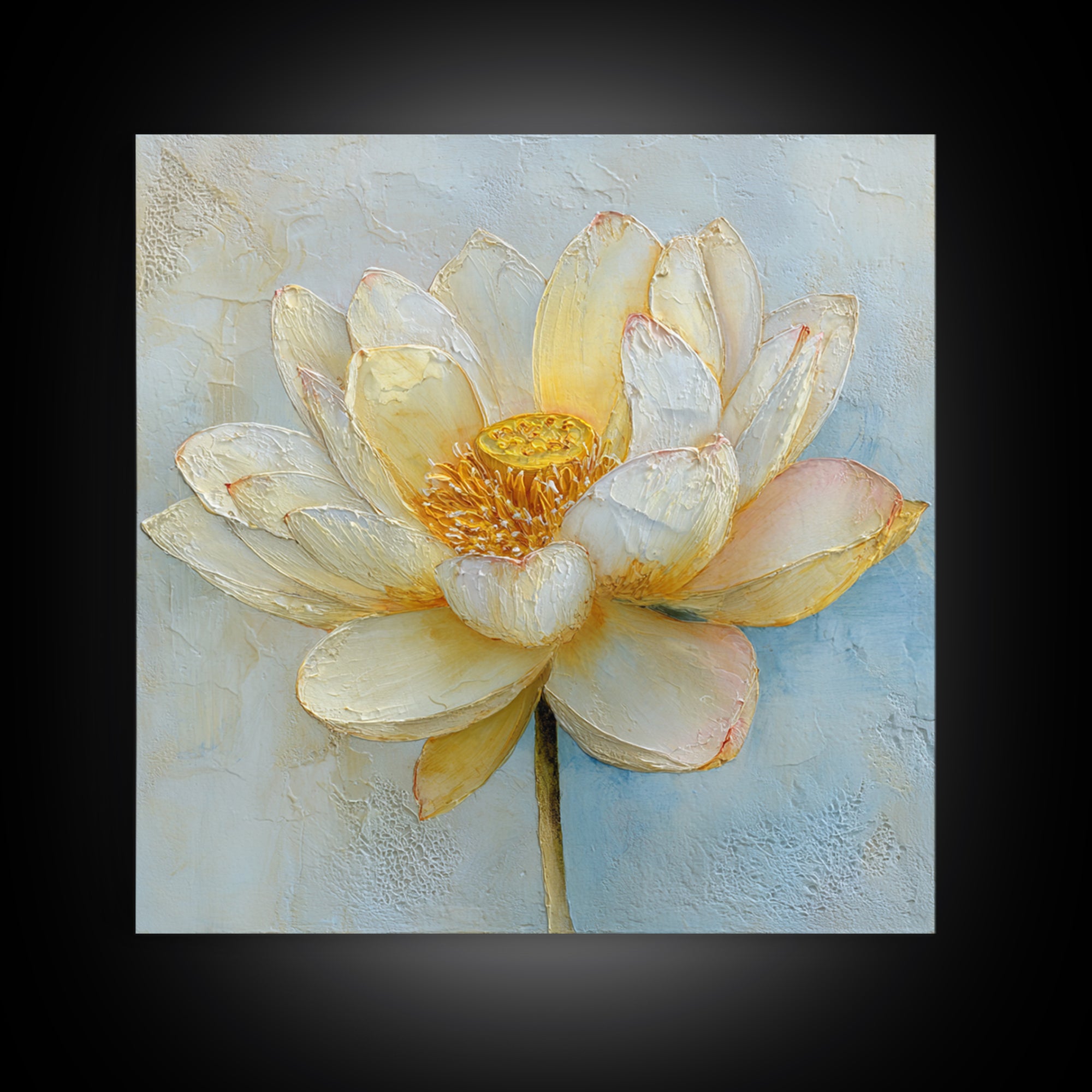 Lotus Flower with Soft Golden Glow Canvas Print, Yoga Studio Art, Neutral Decor, Yoga Studio Decor, Fine Art, Balance, YSA-1x1-75