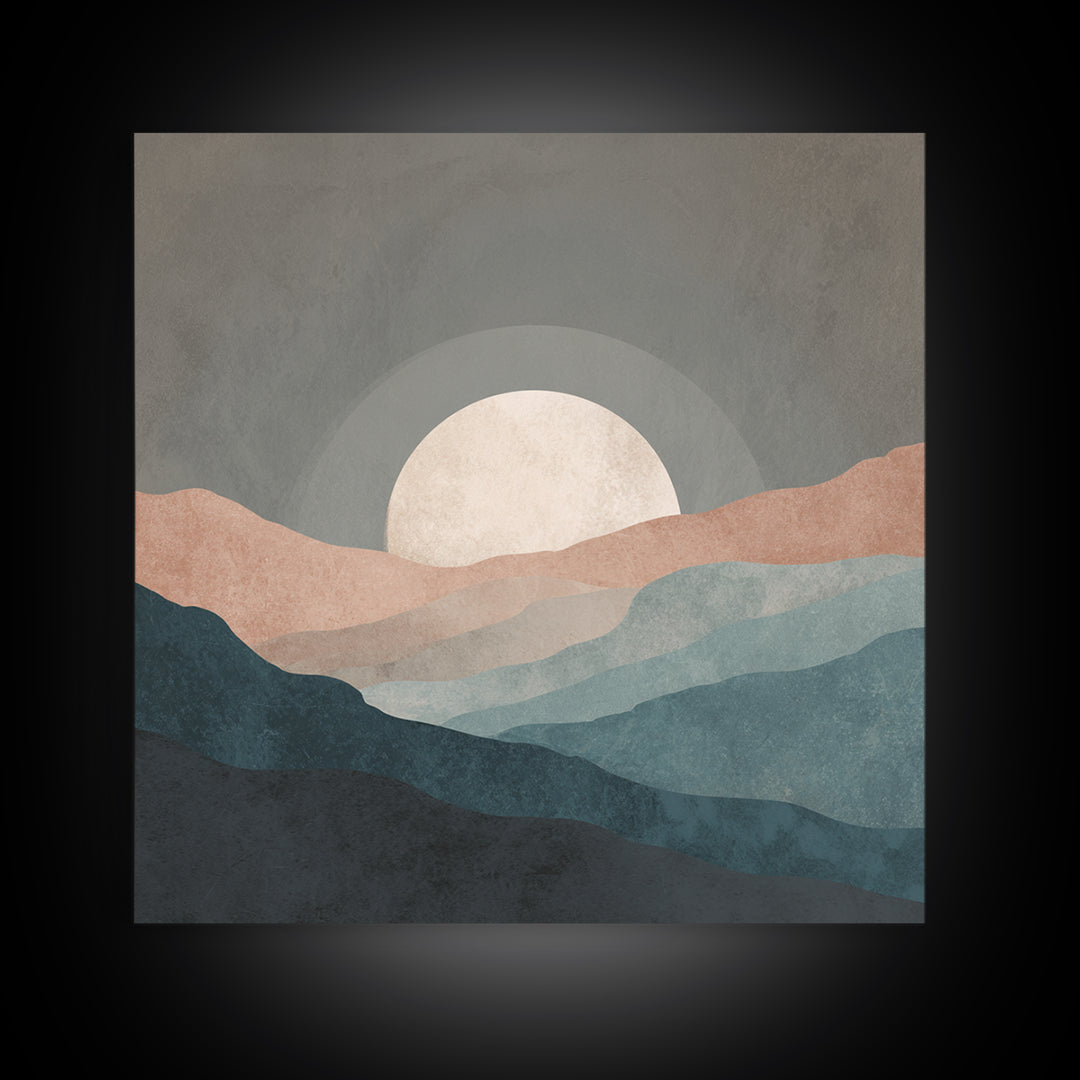 Moon Phase Arc Above Mountain Silhouette Canvas Print, Yoga Studio Art, Room Decor, Yoga Studio Decor, Fine Art, Balance, YSA-1x1-77