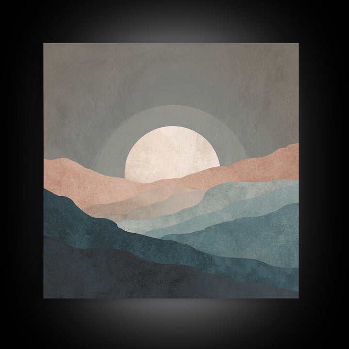 Moon Phase Arc Above Mountain Silhouette Canvas Print, Yoga Studio Art, Room Decor, Yoga Studio Decor, Fine Art, Balance, YSA-1x1-77