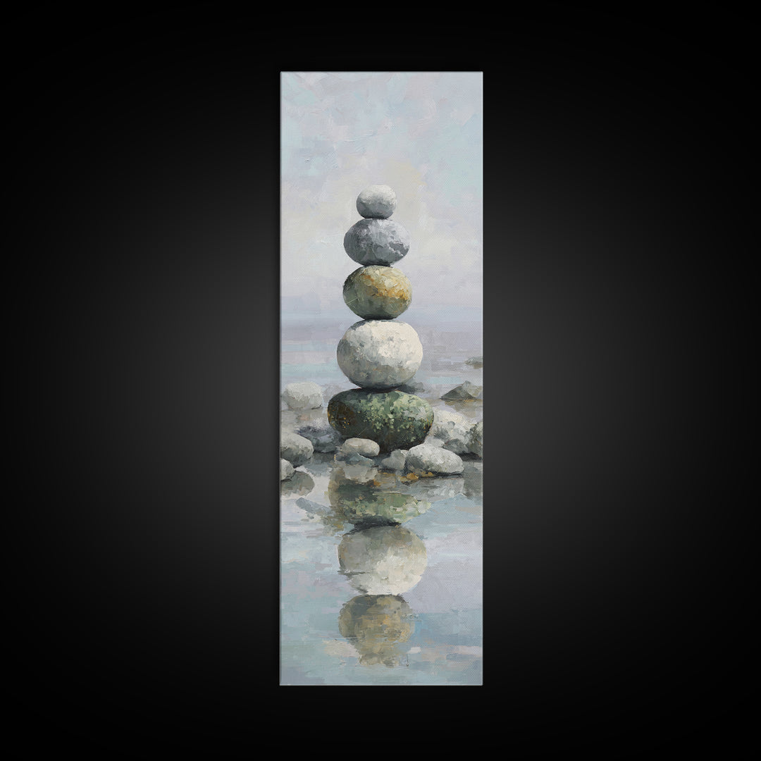Balanced Stones Beside Calm Water Canvas Print, Yoga Studio Art, Yoga, Yoga Studio Decor, Fine Art, Balance, Nature Prints, YSA-1x3-40