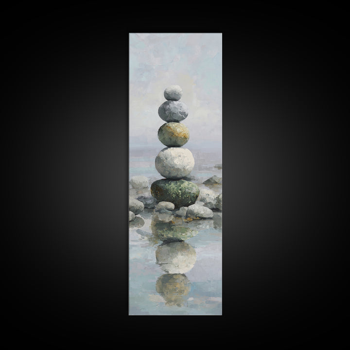 Balanced Stones Beside Calm Water Canvas Print, Yoga Studio Art, Yoga, Yoga Studio Decor, Fine Art, Balance, Nature Prints, YSA-1x3-40