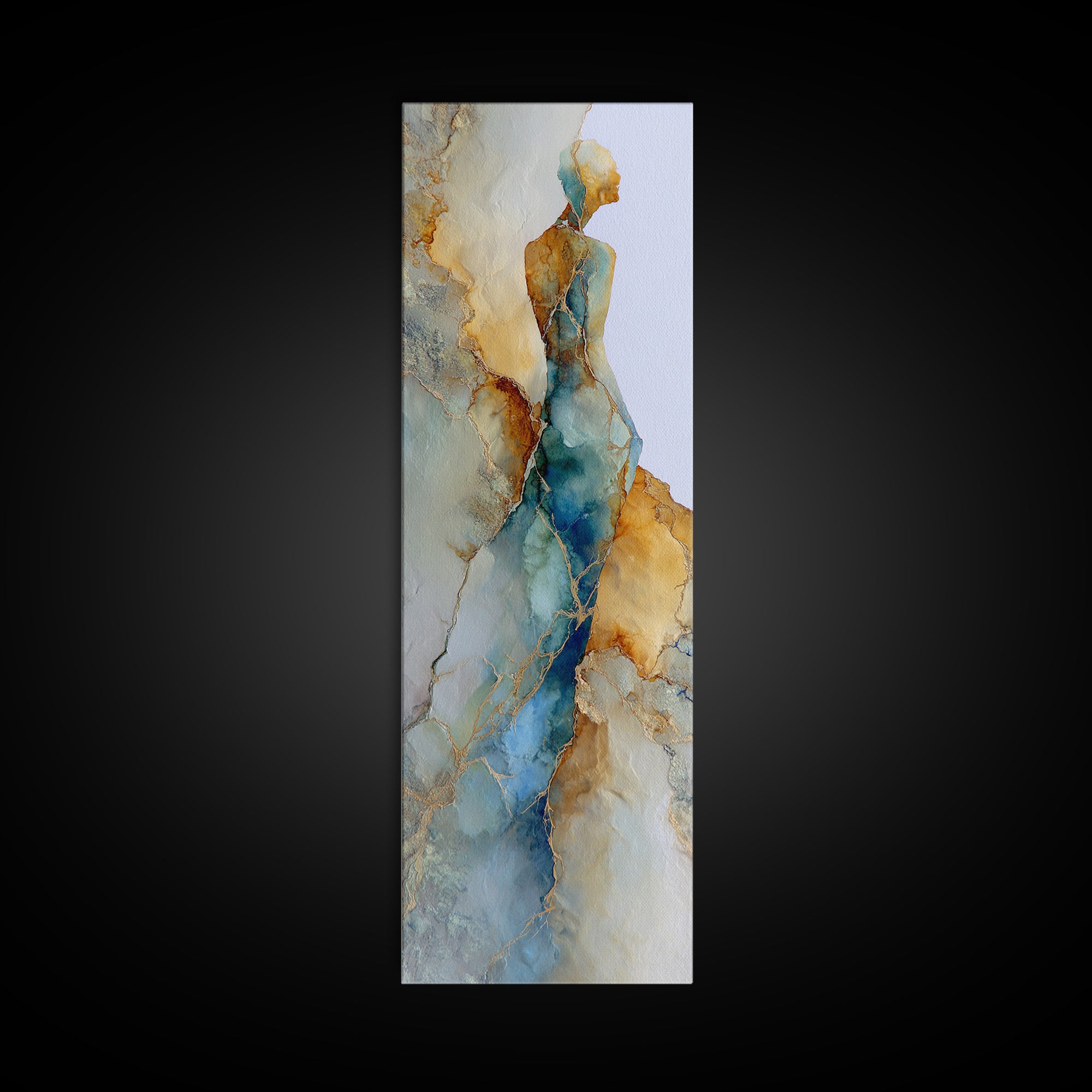 Soft Watercolor Aura Around Seated Figure Canvas Print, Yoga Studio Art, African American Art, Yoga Studio Decor, Balance, YSA-1x3-59
