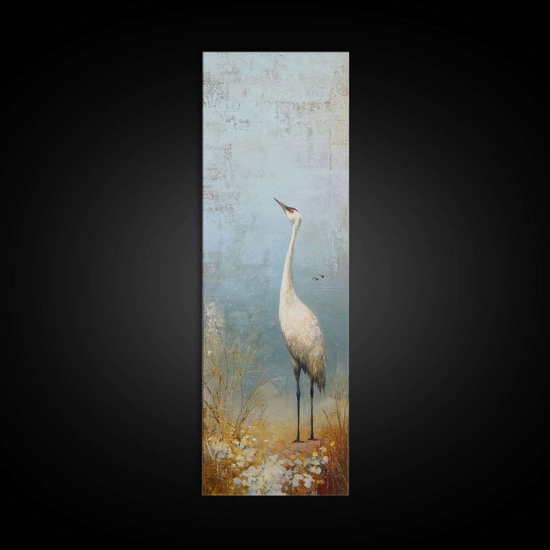 White Crane in Misty Morning Framed Canvas Print, Yoga Studio Art, Black and White Art, Yoga Studio Decor, Fine Art, Balance, YSA-1x3-75