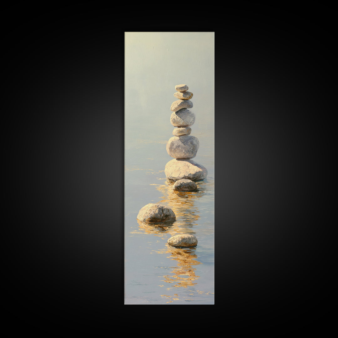 Balanced Stones Beside Calm Water Canvas Print, Yoga Studio Art, Wall Art Printable, Yoga Studio Decor, Fine Art, Balance, YSA-1x3-88