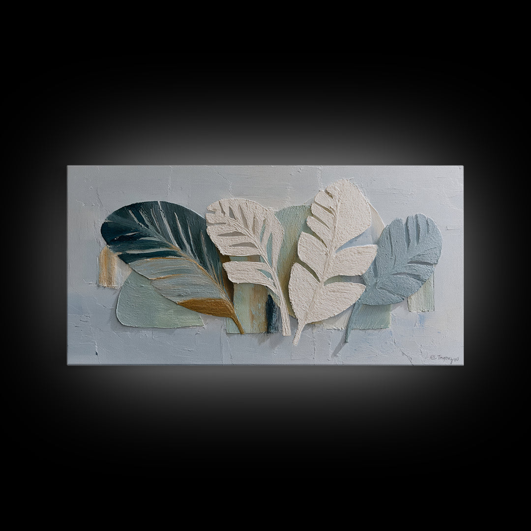 Gentle Palm Leaf Shadow on Plaster Framed Canvas Print, Yoga Studio Art, Fine Art Print, Yoga Studio Decor, Fine Art, Balance, YSA-2x1-20